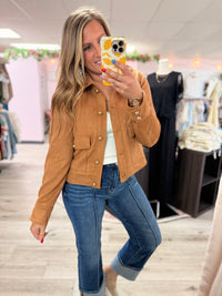 Sierra Stretch Suede Cropped Jacket: Camel