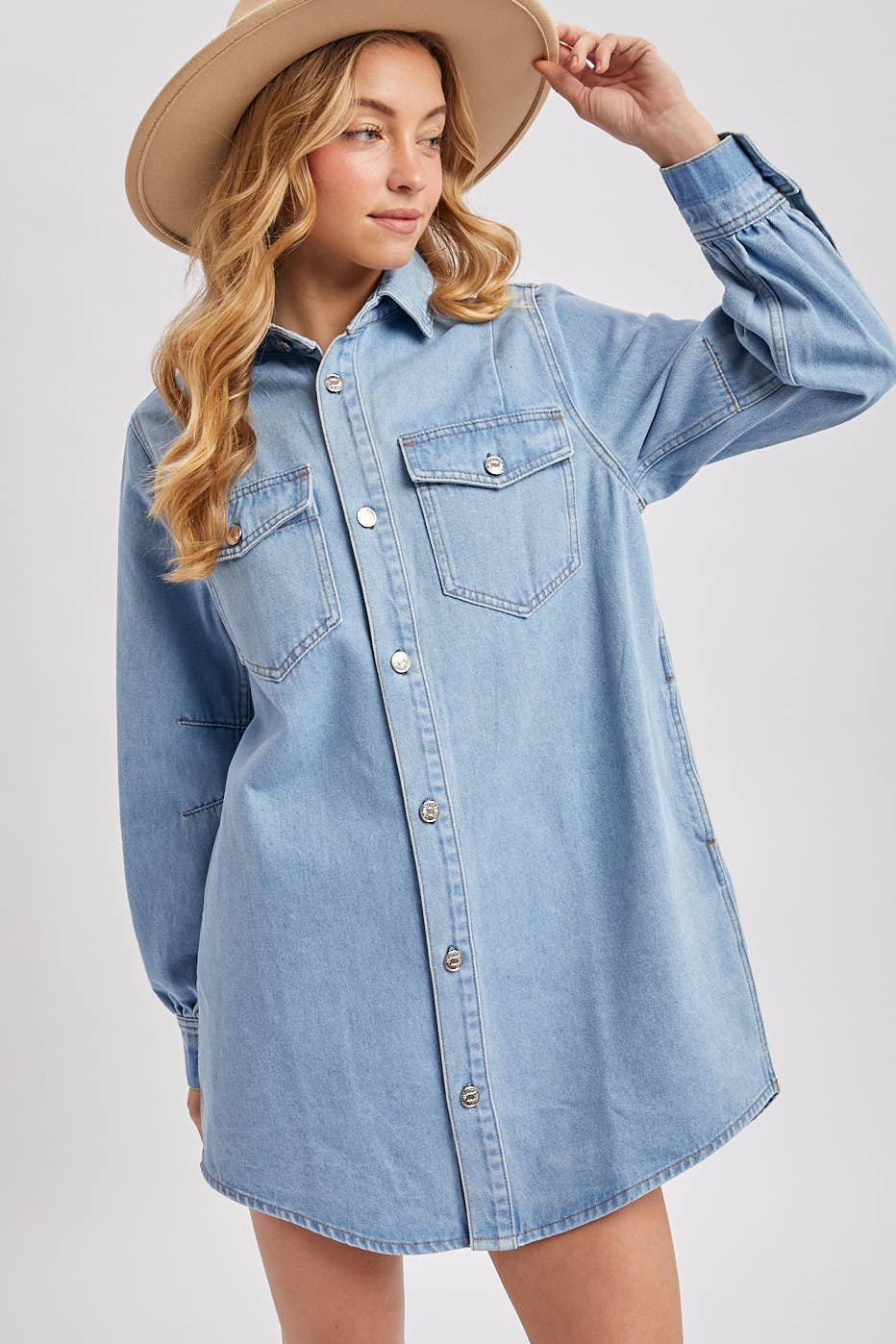 Weekend Wanderer Denim Shirt Dress or Shacked: Lt Wash