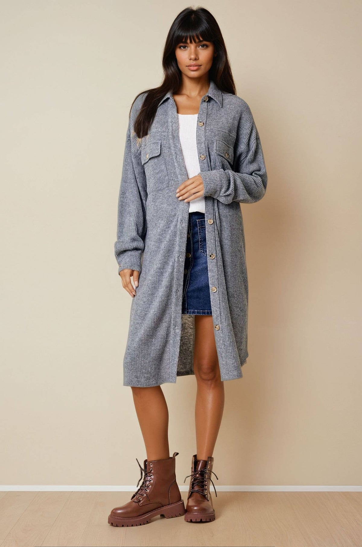 Hallie Duster Knit Shacket: Grey