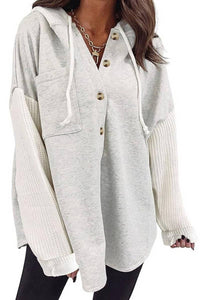 The Lennon Knit Sleeve Hooded Button-Up – Heather Gray