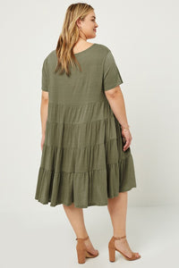 Hannah Plus Size Ribbed Midi Swing Dress: Olive