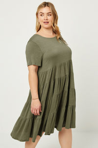 Hannah Plus Size Ribbed Midi Swing Dress: Olive