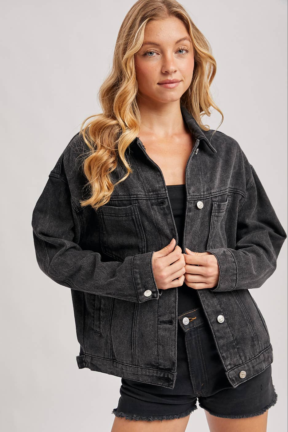 Cheyenne Oversized Denim Jacket – Women’s Casual Layering Jean Jacket, Button-Down Denim Shacket
