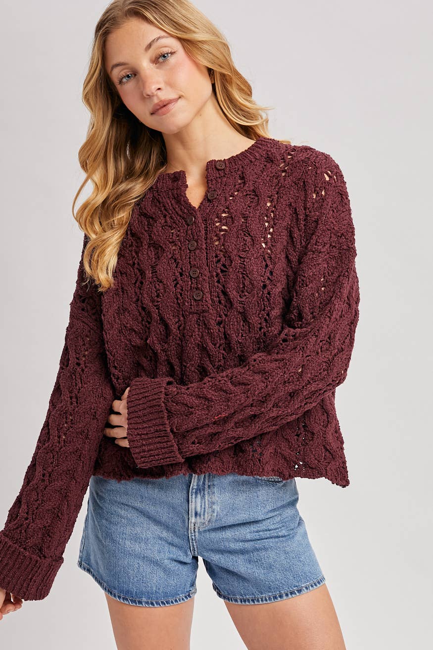 Worth the Wait Henley Sweater: Maroon