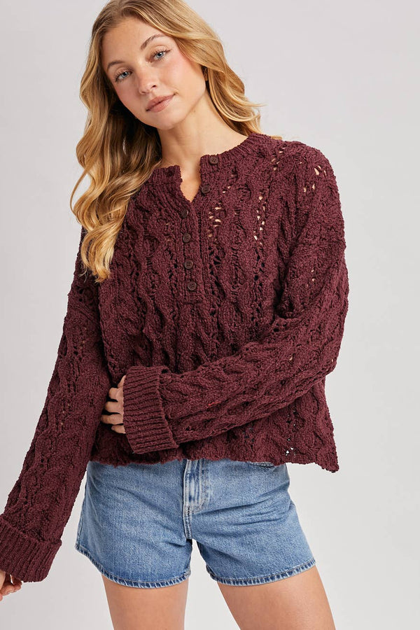 Worth the Wait Henley Sweater: Maroon