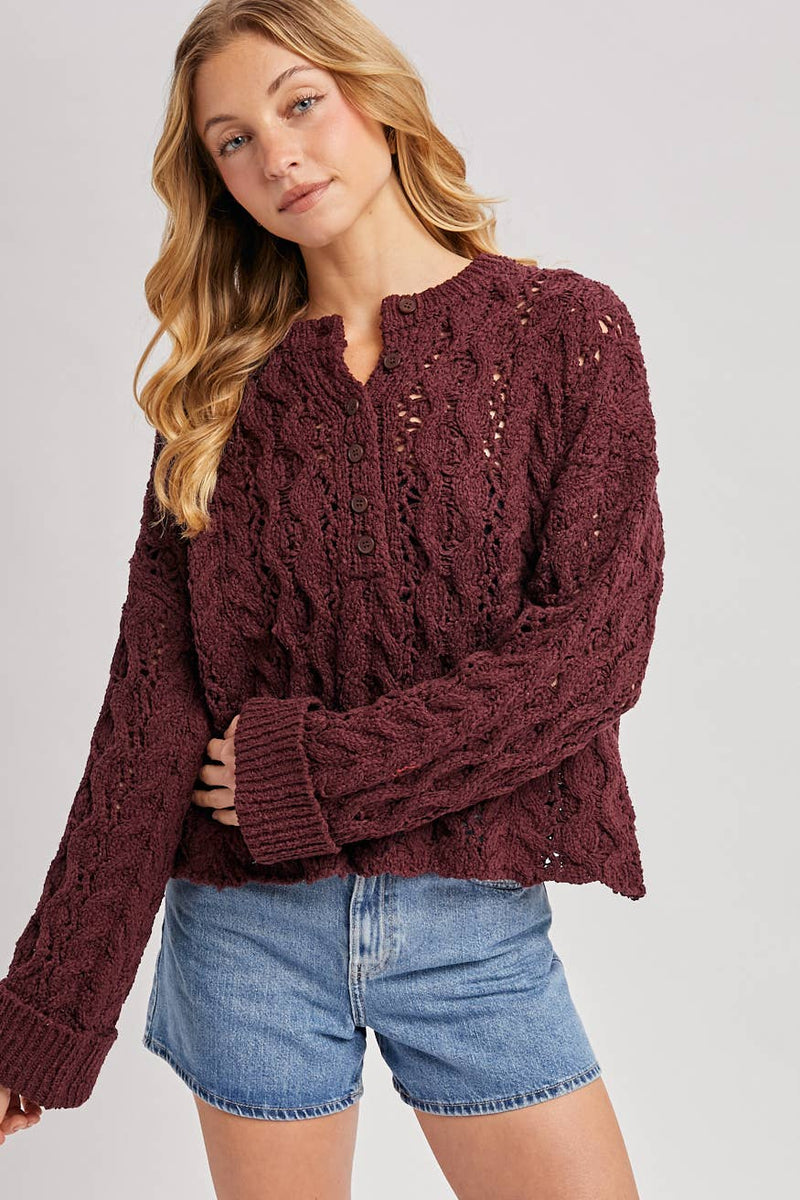 Worth the Wait Henley Sweater: Maroon