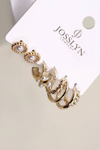 Gold Pearl Hoop & Stud Earring Trio – Anti-Tarnish Lightweight Post Set