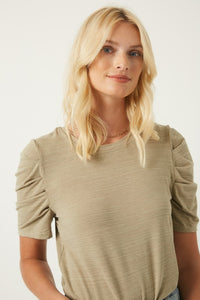 Jasmine Everyday Essential Puff Sleeve Blouse: Olive