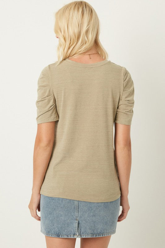 Jasmine Everyday Essential Puff Sleeve Blouse: Olive