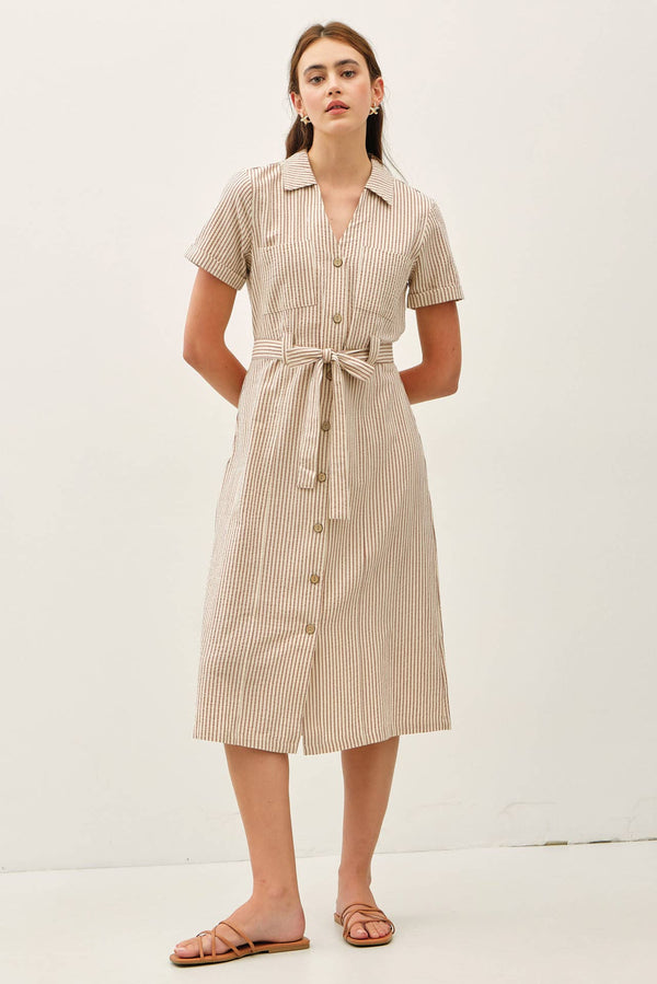 The Monroe Stripe Belted Shirt Dress – Linen Blend Utility Midi
