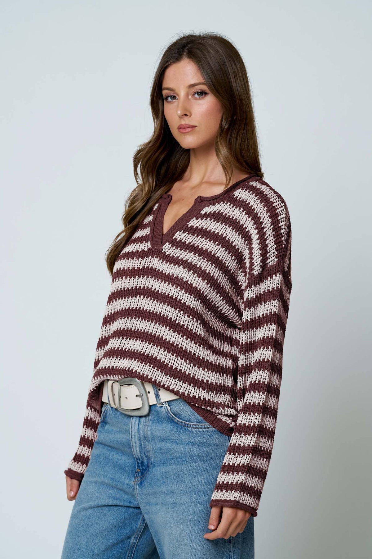 Autumn Social Stripe Sheer Knit Sweater