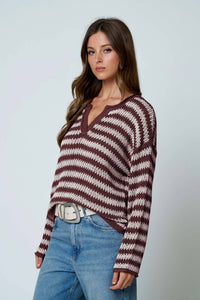 Autumn Social Stripe Sheer Knit Sweater