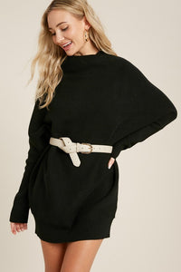 Cassie Slouchy Tunic Sweater Dress: Black