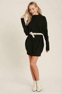 Cassie Slouchy Tunic Sweater Dress: Black