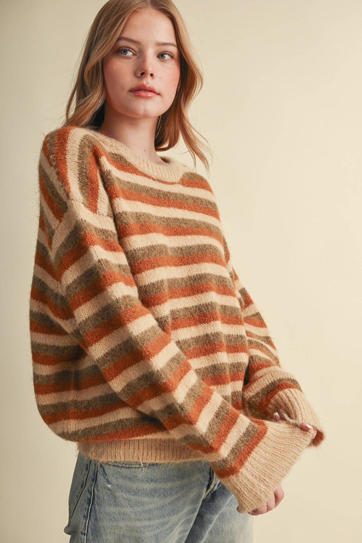 Warm Regards Stripe Sweater: Tan/ Multi Stripe