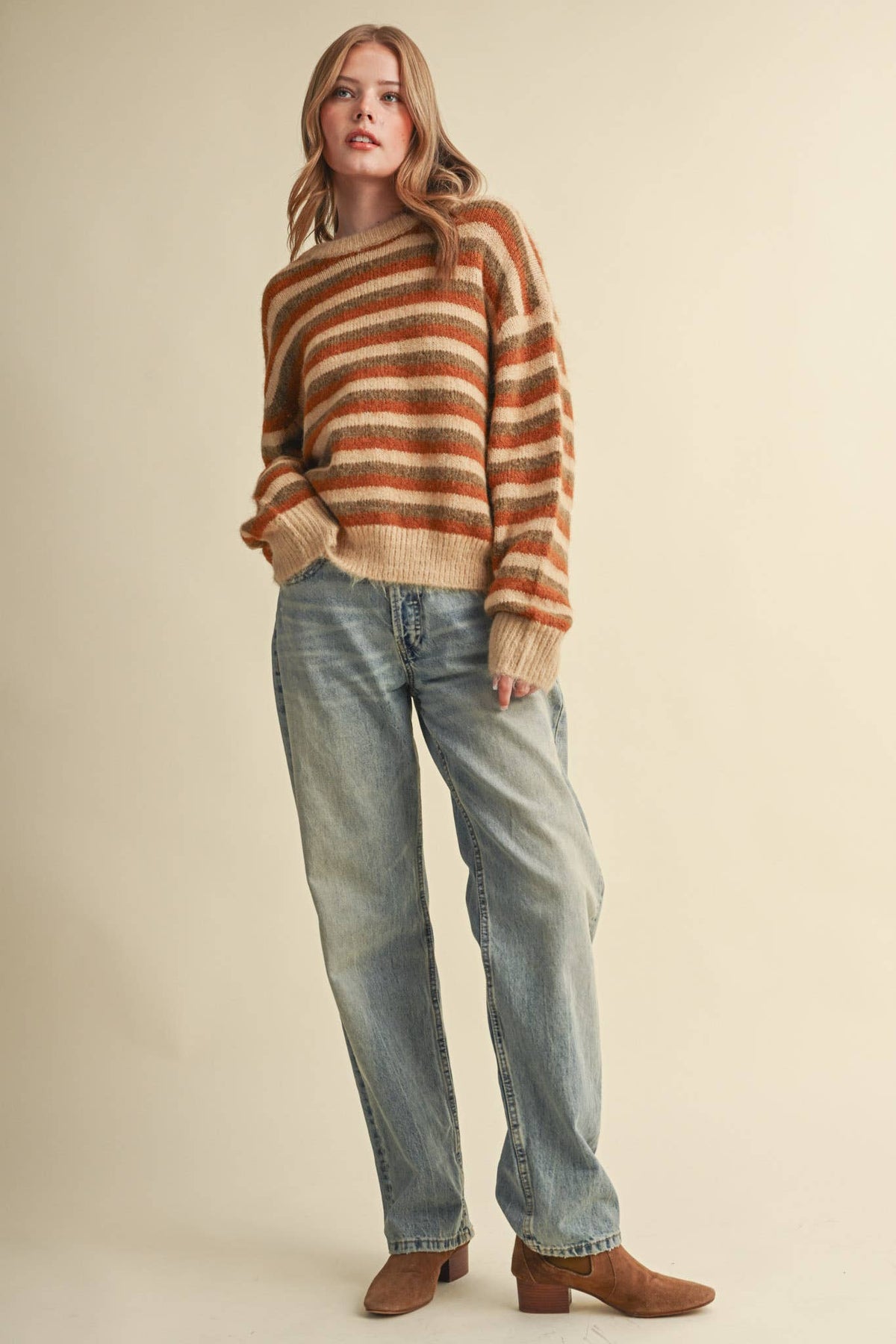 Warm Regards Stripe Sweater: Tan/ Multi Stripe
