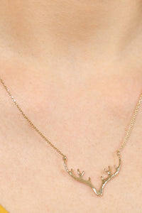 Brass Textured Antler Necklace- Gold