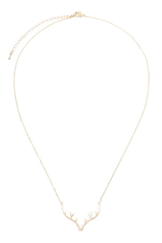 Brass Textured Antler Necklace- Gold