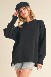 The Ina Slouch Knit Pullover – Exposed Seam Oversized Sweater (Black • Pearl • Olive)