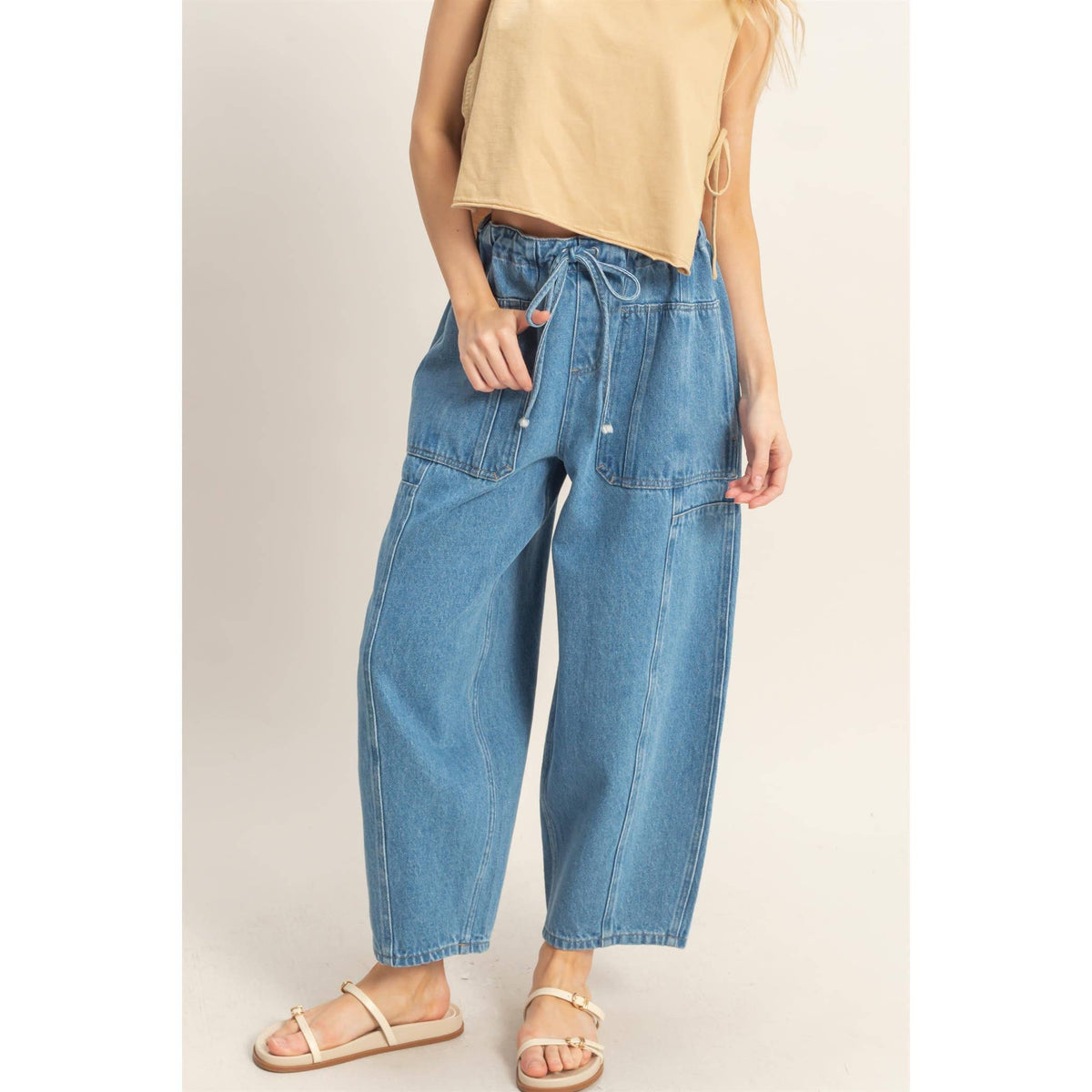 Wide Pants With Oversize Pockets: L.BLUE / S-M-L(2-2-2)