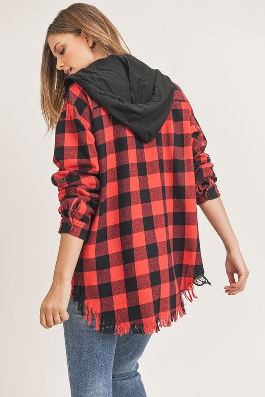 Liv Buffalo Plaid Hooded Top- Red Black