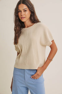 Easy Days Cable Knit Sweater Top: Sandstone