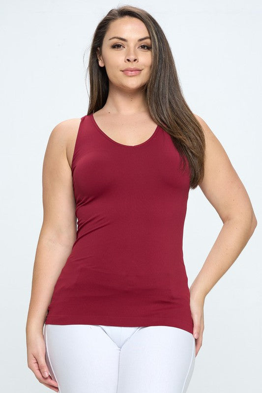 Plus Size Seamless V-Neck Tank Top – Buttery Soft Longline Fitted Layering Essential (1X–3X)