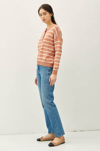 The Rowan Striped Henley Pullover Sweater – Cotton Slub Knit, Casual Drop Shoulder Crewneck