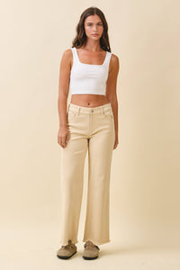Lennox High-Rise Wide Leg Jeans: Oat – Raw Hem Neutral Denim