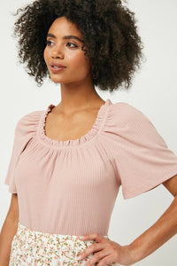 Clarissa Ruffle Detail Knit Top- Mauve