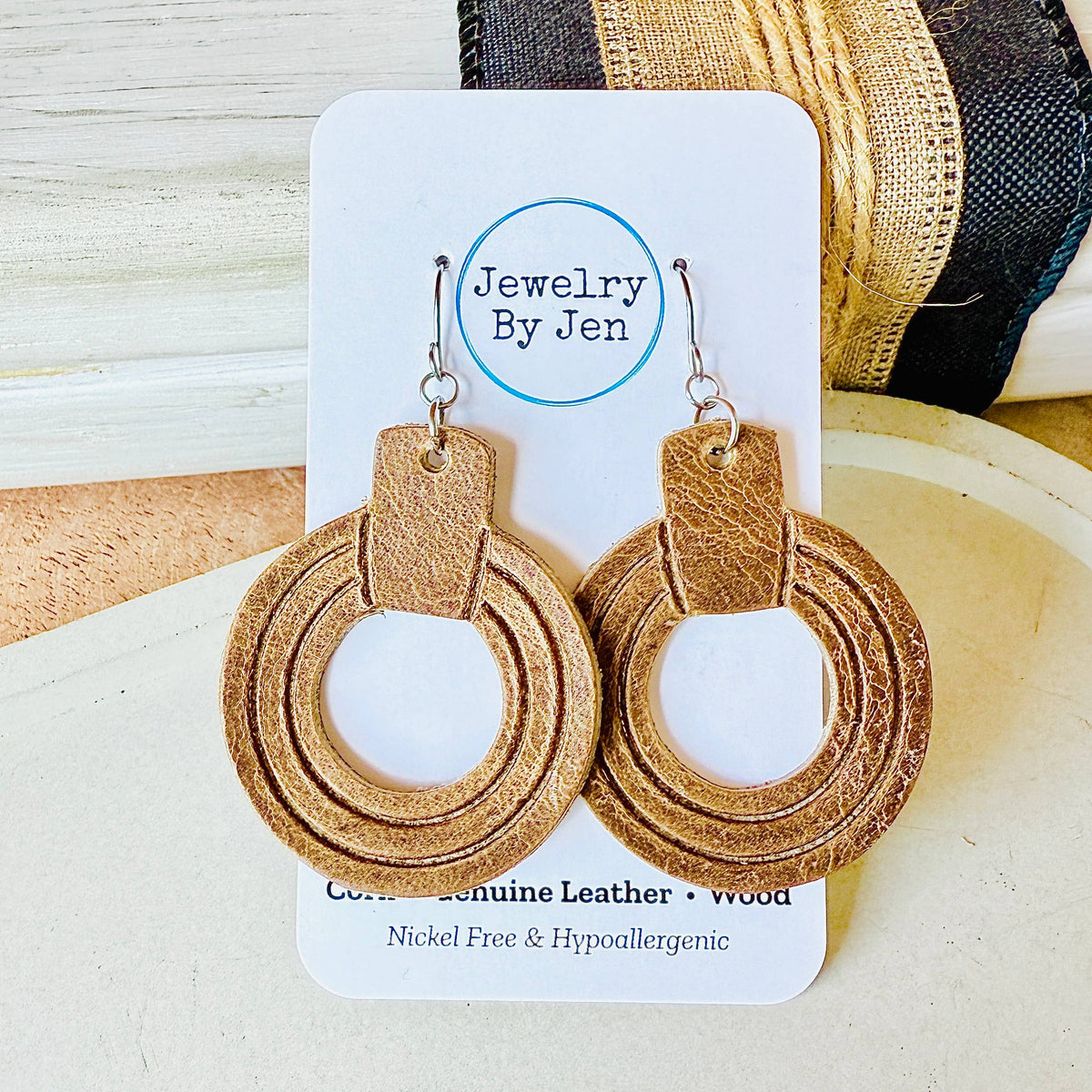 Laramie Leather Hoop Earrings – Western Boho Circle Drop Jewelry, Nickel-Free & Hypoallergenic