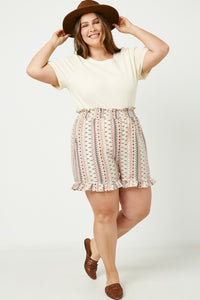 Mira Plus Textured Rib Short Sleeve Knit Top: Cream