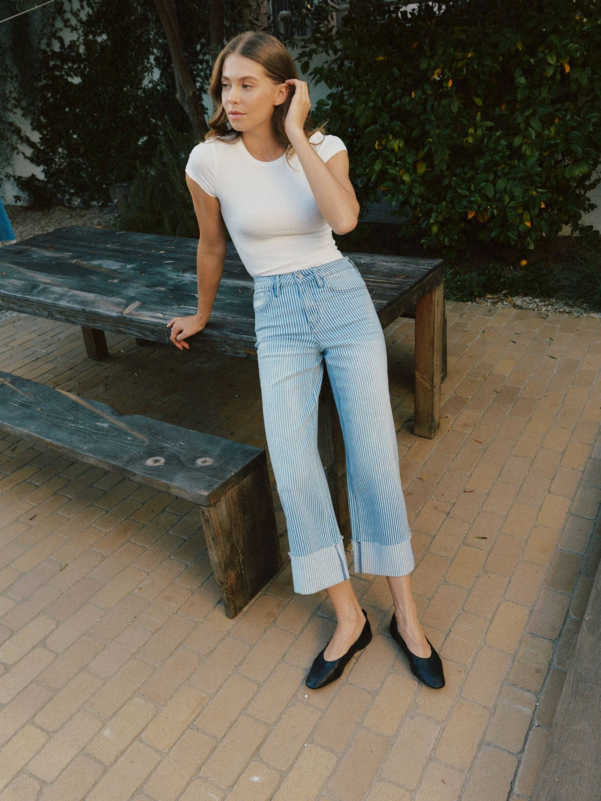 Ververt "Olive" Stripe Wide Leg Jeans