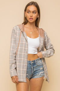 Demi Hooded Button-Down Flannel Top