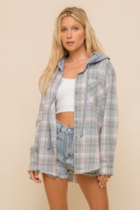 Demi Hooded Button-Down Flannel Top