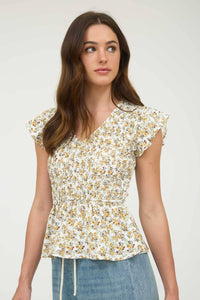 The Willa Smocked Floral Peplum Top – Burgundy Ruffle Sleeve Blouse
