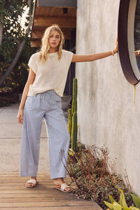 ALL ABOUT COMFORT ELASTIC STRIPE COTTON BARREL PANTS: DK. GREEN / M