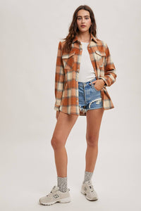 Dakota Plaid Flannel Shacket with Pockets – Brown Cream & Rust Ivory