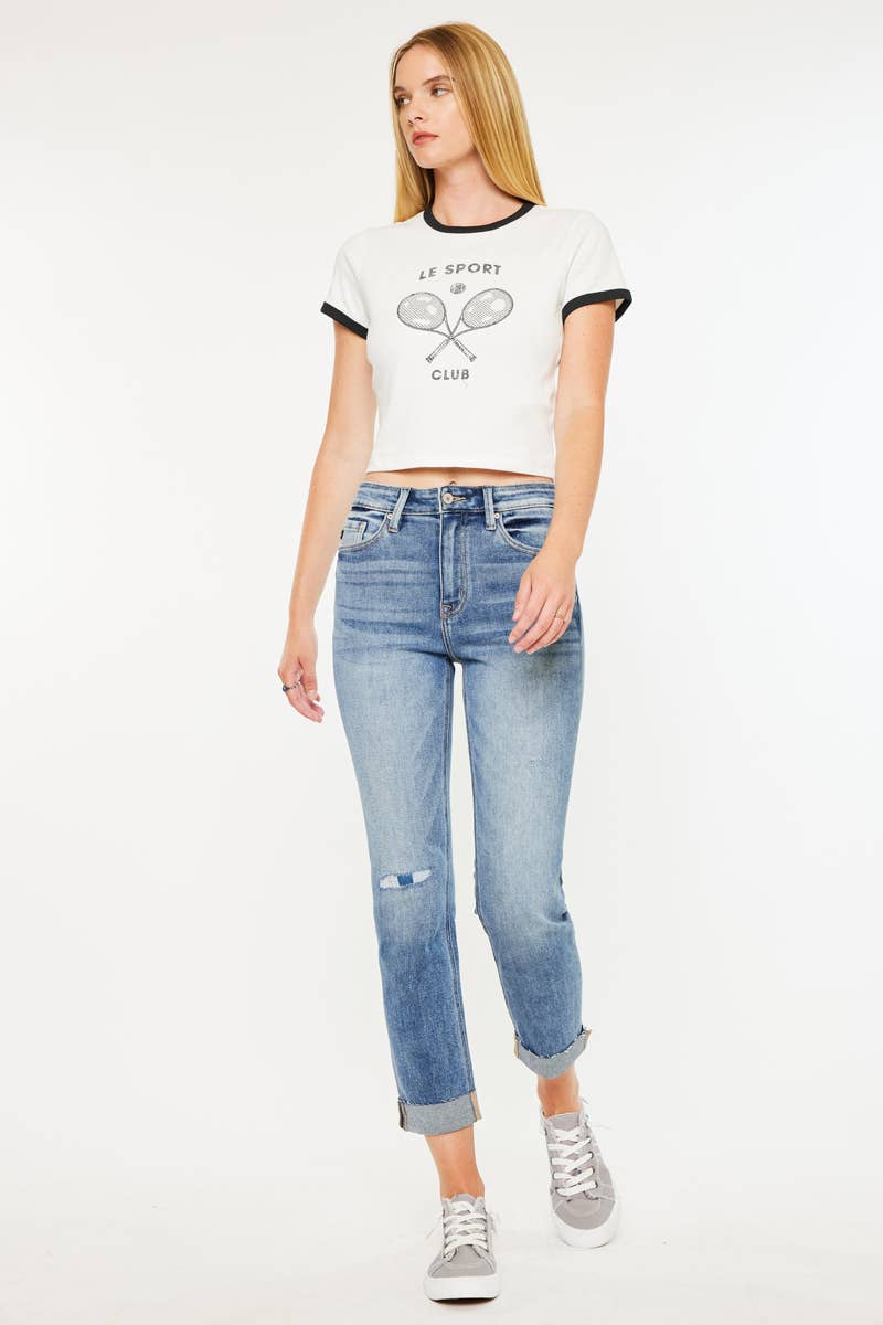 KanCan High Rise Cuffed Slim Straight: Medium Wash