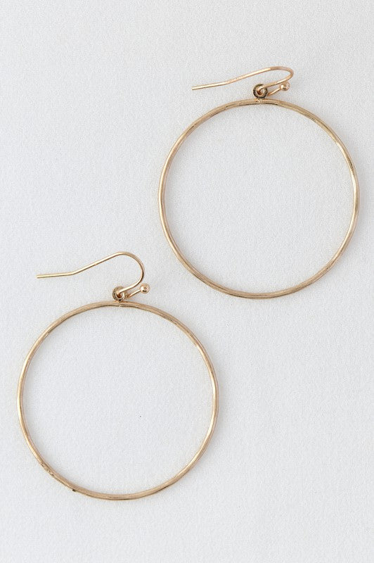 Gold Metal Wire Round Drop Earrings