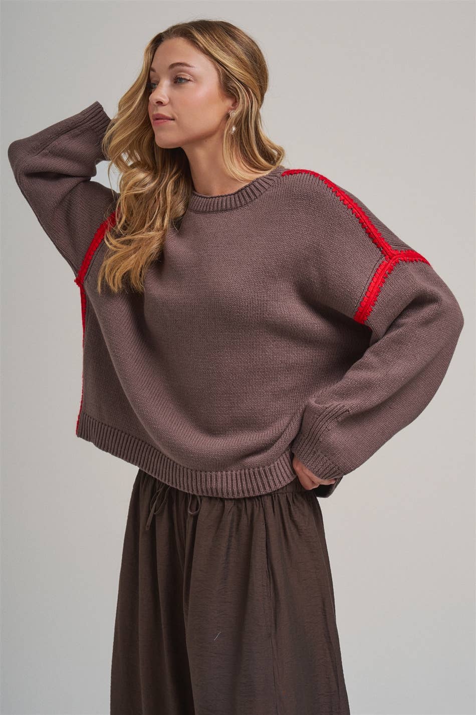 Just a Pop Sweater: Chocolate/ Red