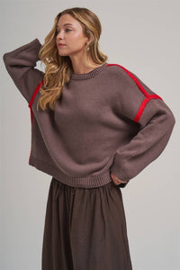 Just a Pop Sweater: Chocolate/ Red