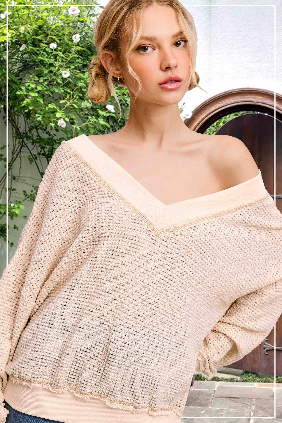 Ember V-Neck Waffle Knit Top – Ash, Charcoal, Soy Latte, Tomato