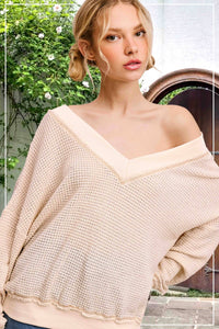Ember V-Neck Waffle Knit Top – Ash, Charcoal, Soy Latte, Tomato