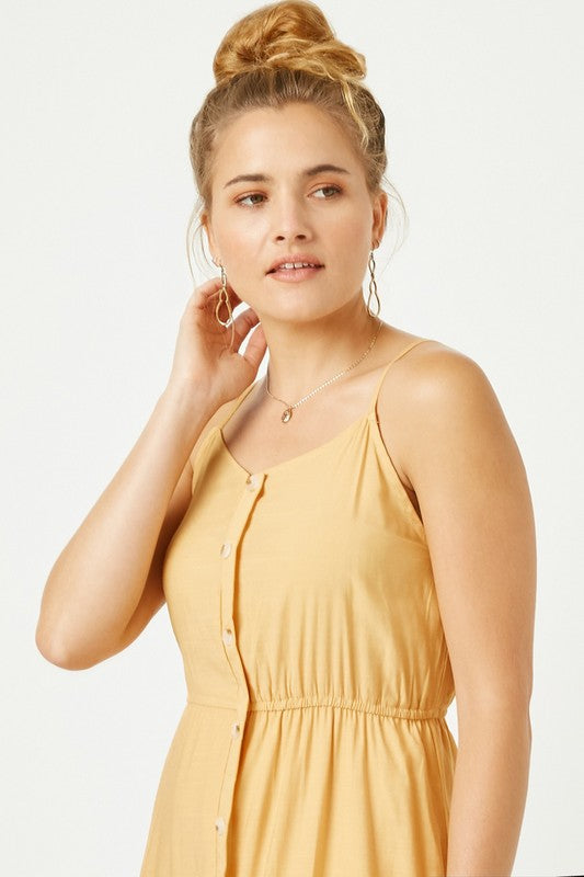 Alex Button Down Tiered Dress: Mustard