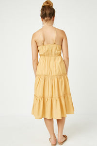 Alex Button Down Tiered Dress: Mustard