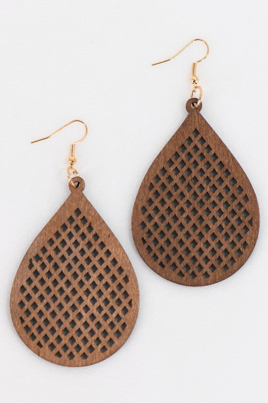 Boho Filigree Laser Cut Brown Wood Earrings