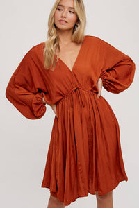 Ellis Satin Dress: Rust