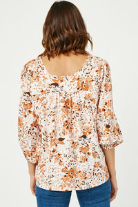 Beautiful Day Floral Square Neck Blouse: Rust