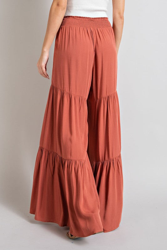 Taylor Tiered Wide Leg Pants: Terracotta